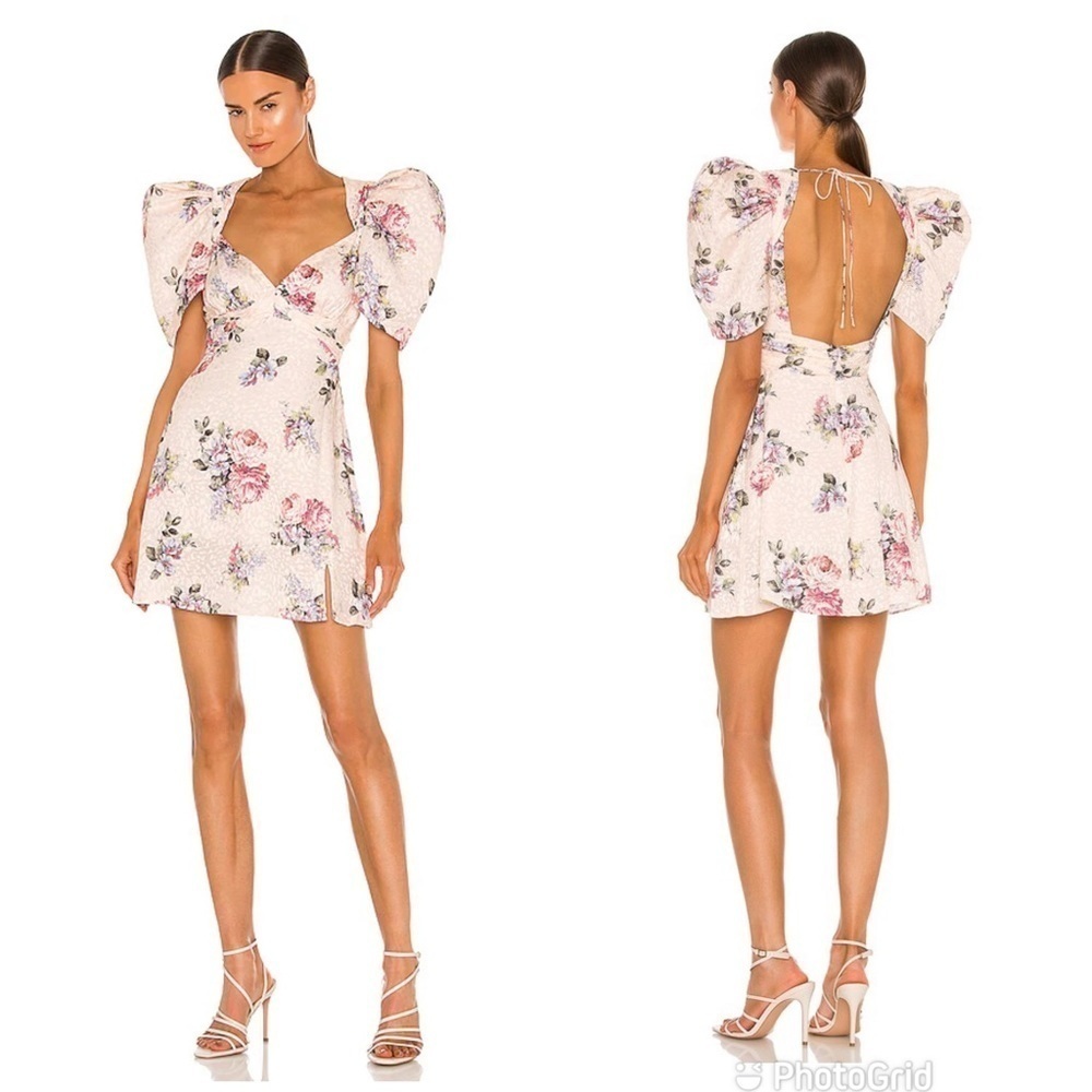 LPA Azra Mini Dress Puff Sleeve Ariel Pink Print NWT!